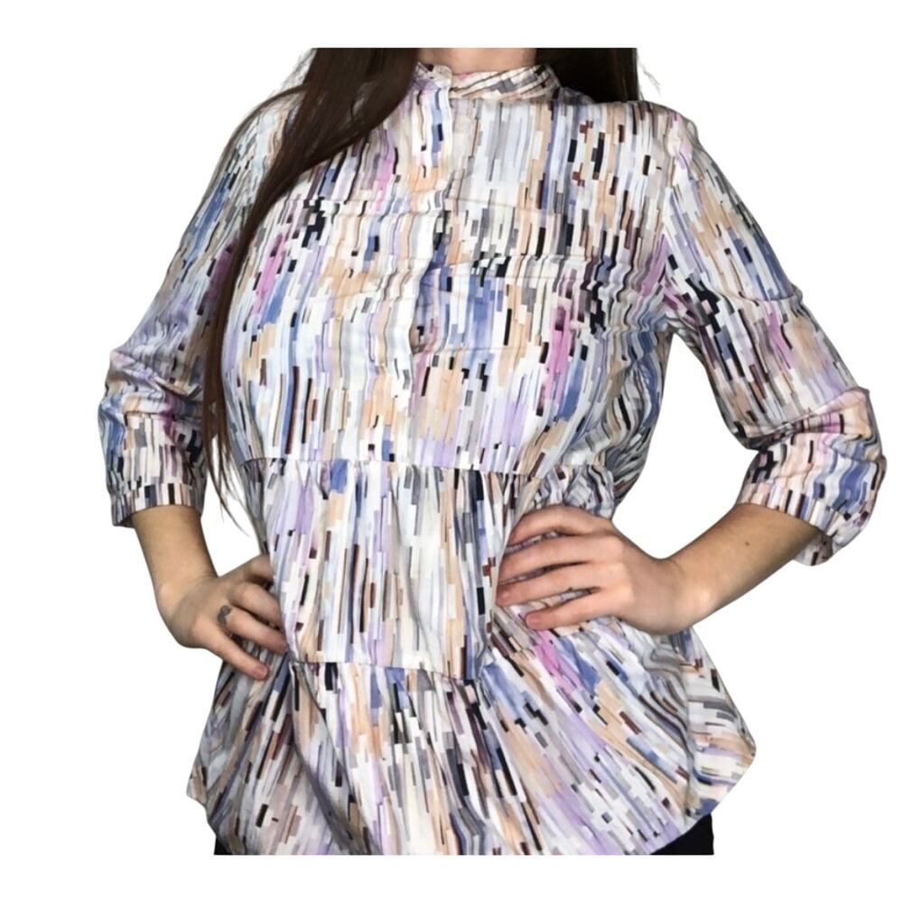 COS Womens Pastel Watercolor Striped 3/4 Sleeve Top Blouse S